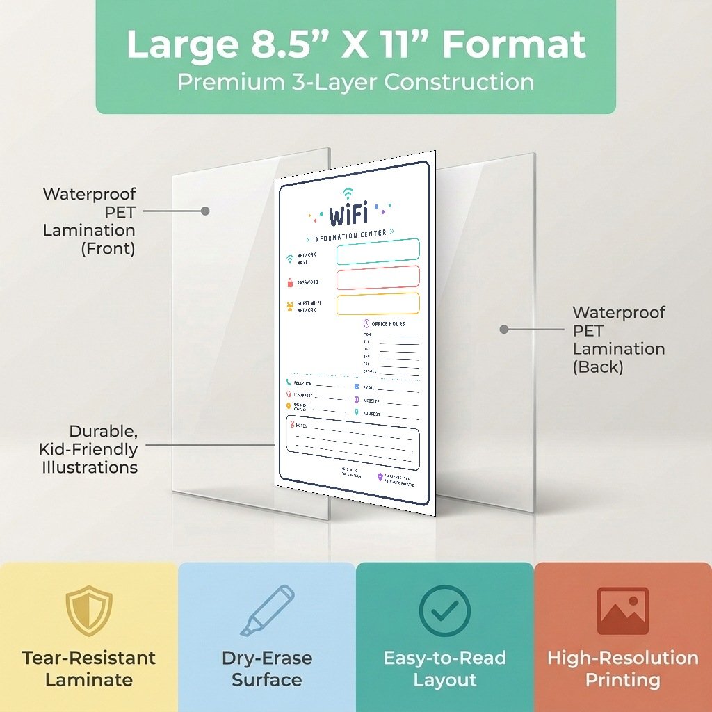 Set of laminated WiFi information posters with QR codes for narrated audio lessons — view 3