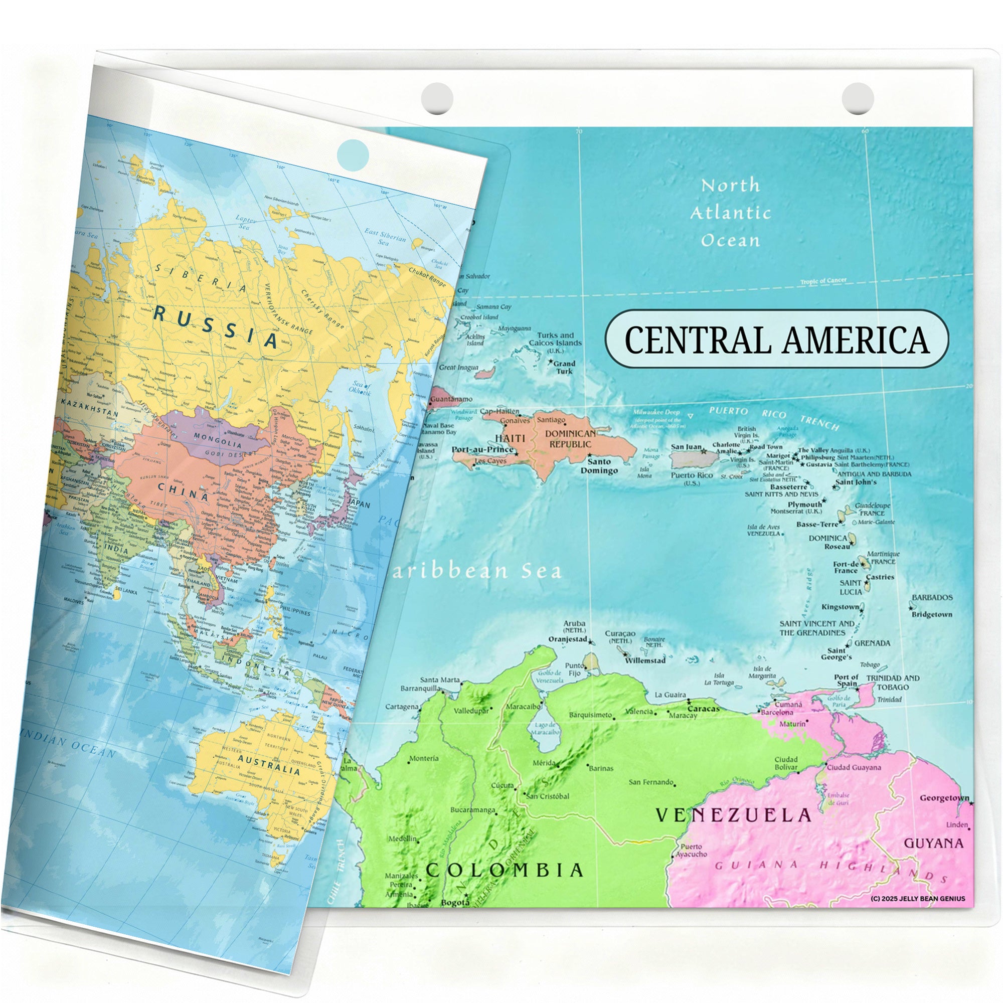Central America Map & World Map Reference Binder Insert (Double-Sided) | Geography Learning Chart for Kids