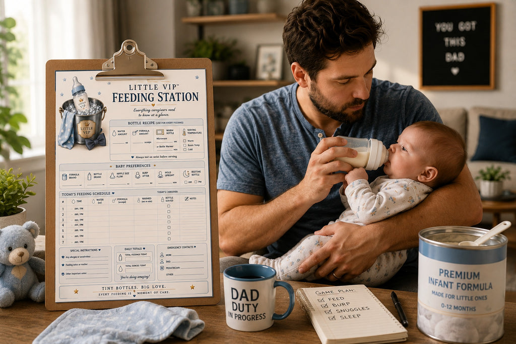 Three laminated feeding station posters for baby bottle feeding, routine tracking, and a QR code audio lesson set. — view 3