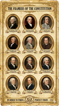 Two laminated civics posters about the Framers of the Constitution and key American documents with QR codes.