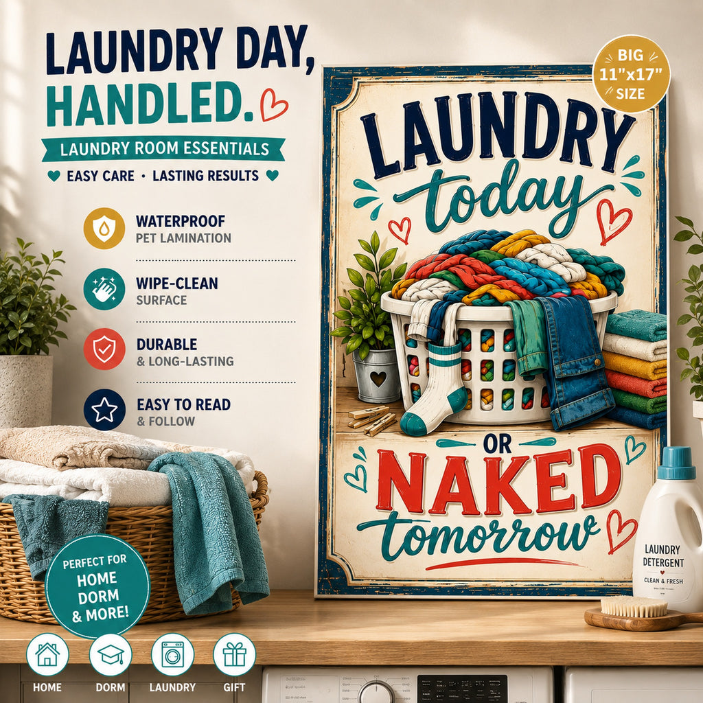 Three laminated laundry posters showing routine, care symbols, and stain removal guide with QR codes — view 4