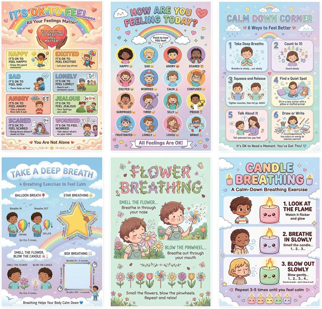 Set of 4 laminated calming corner posters for breathing and grounding with QR codes for audio lessons — view 3