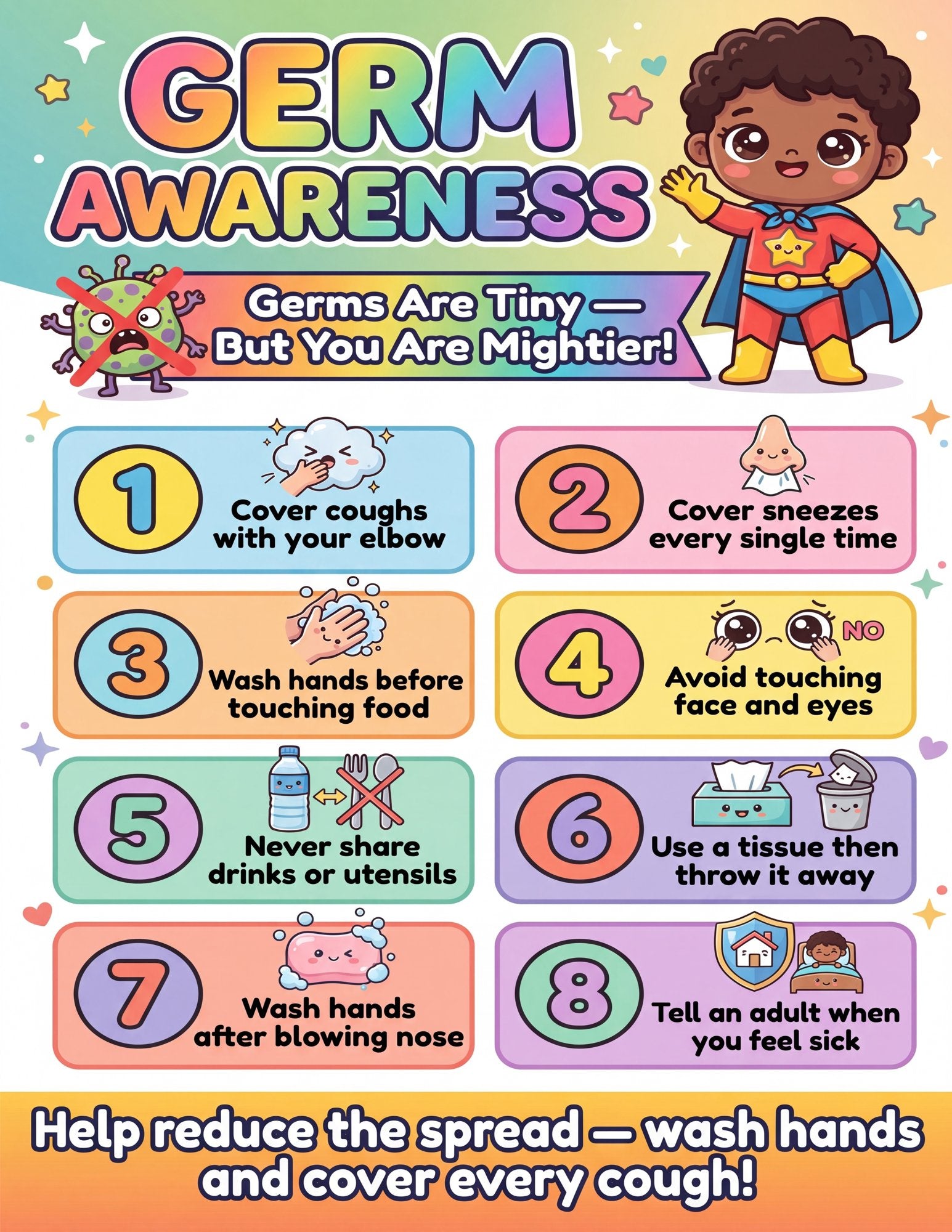 Laminated safety poster set for kids with QR codes for audio lessons on fire, water, playground, germs, first aid, nurse, and — view 8