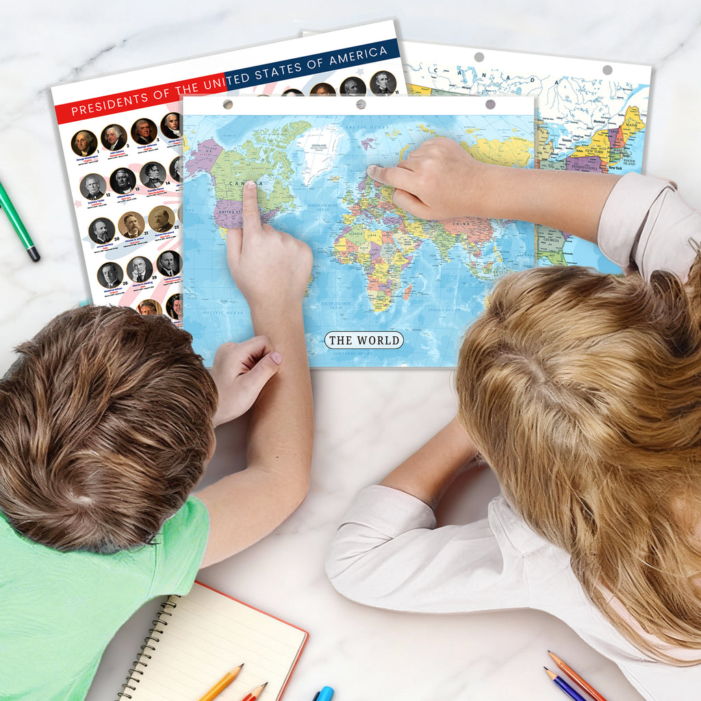 Central America Map & World Map Reference Binder Insert (Double-Sided) | Geography Learning Chart for Kids