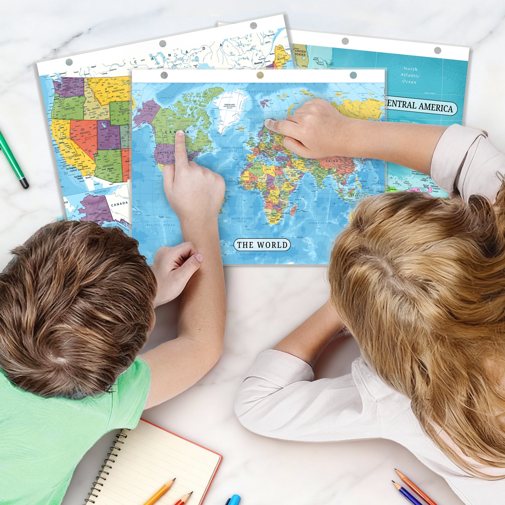 World Map & Colombia Map Reference Binder Insert (Double-Sided) | Geography Learning Chart for Kids