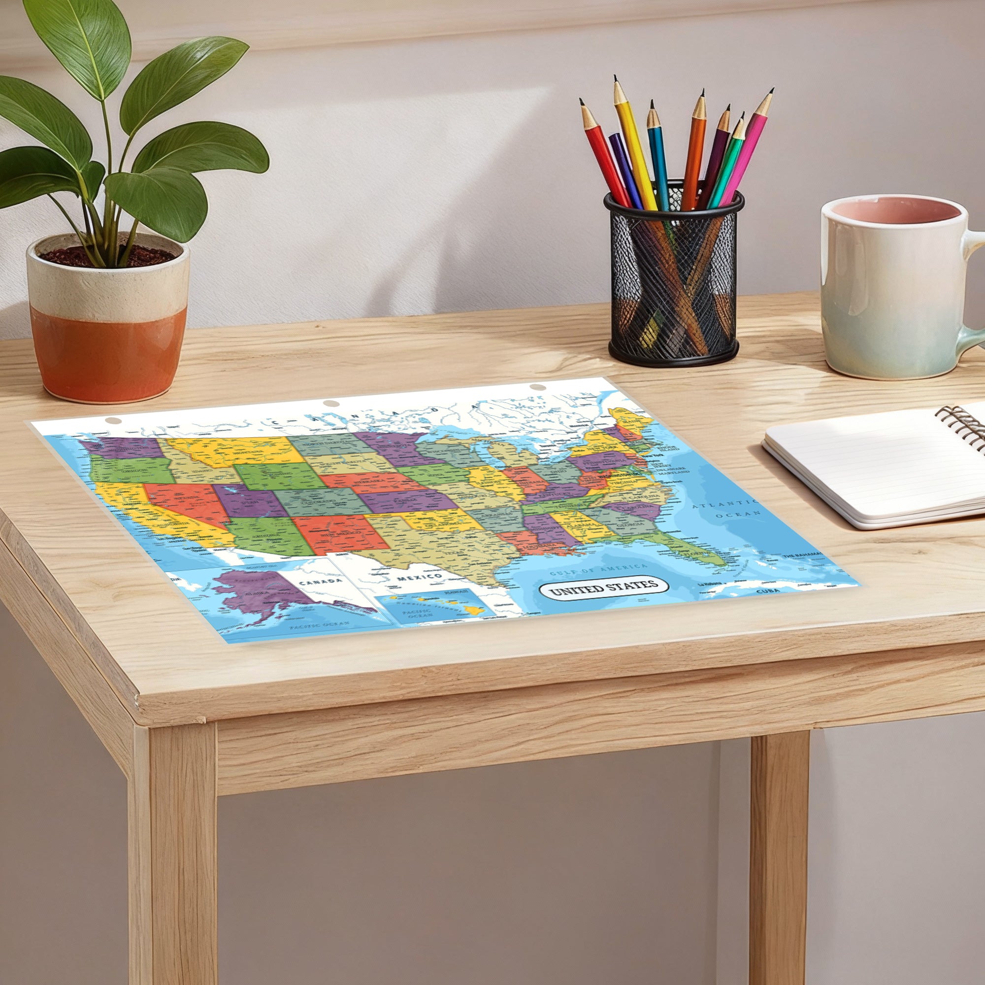 Detailed United States Map & State Flags Reference Binder Insert (Double-Sided) | Geography Learning Chart for Kids