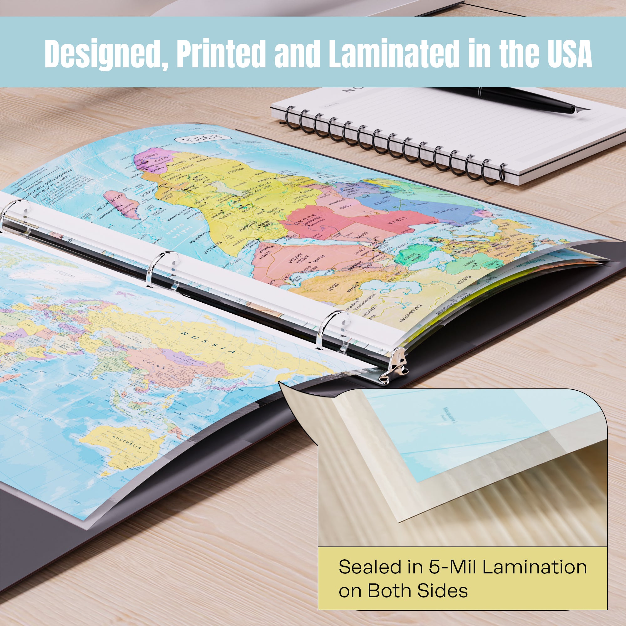 World Map & Africa Map Reference Binder Insert (Double-Sided) | Geography Learning Chart for Kids