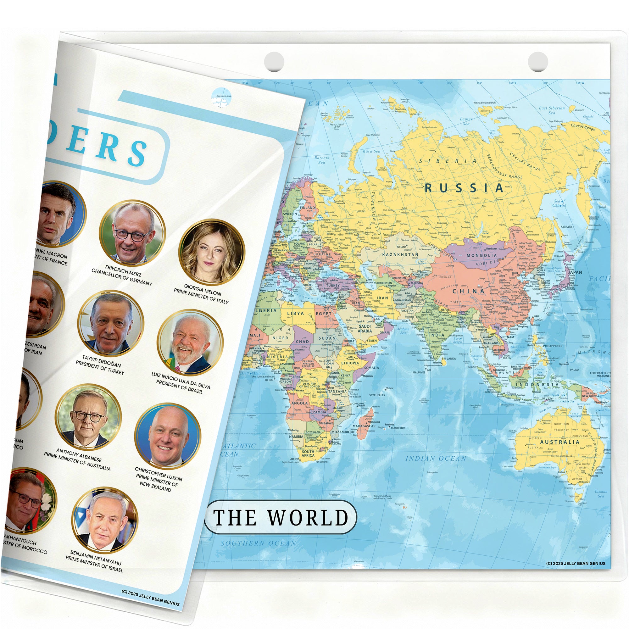 World Map & World Leaders Binder Insert | Geography Learning Chart for Kids