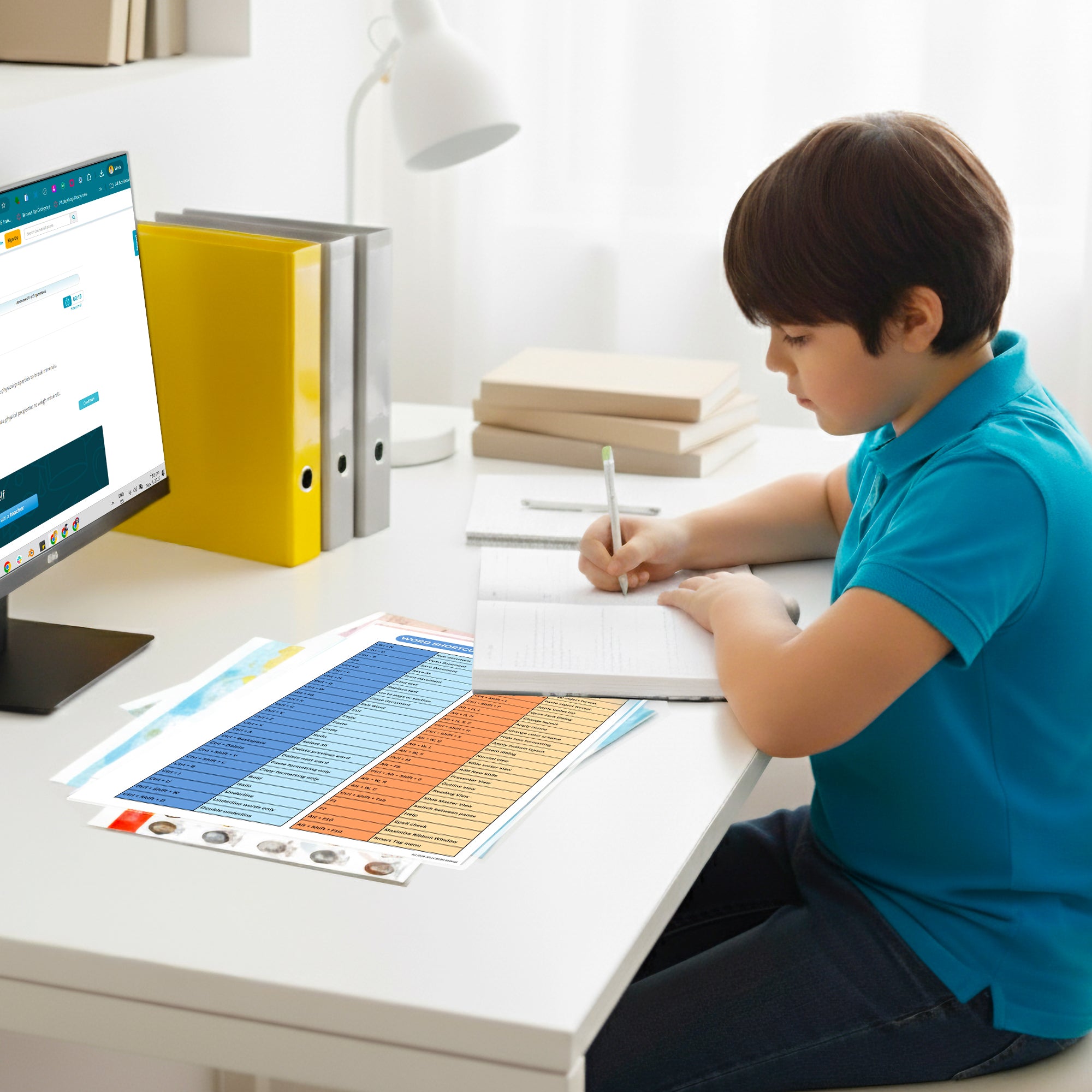 Excel, Word & PowerPoint Keyboard Shortcuts Binder Insert (Double-Sided Reference Page) | Excel Skills Chart for Kids