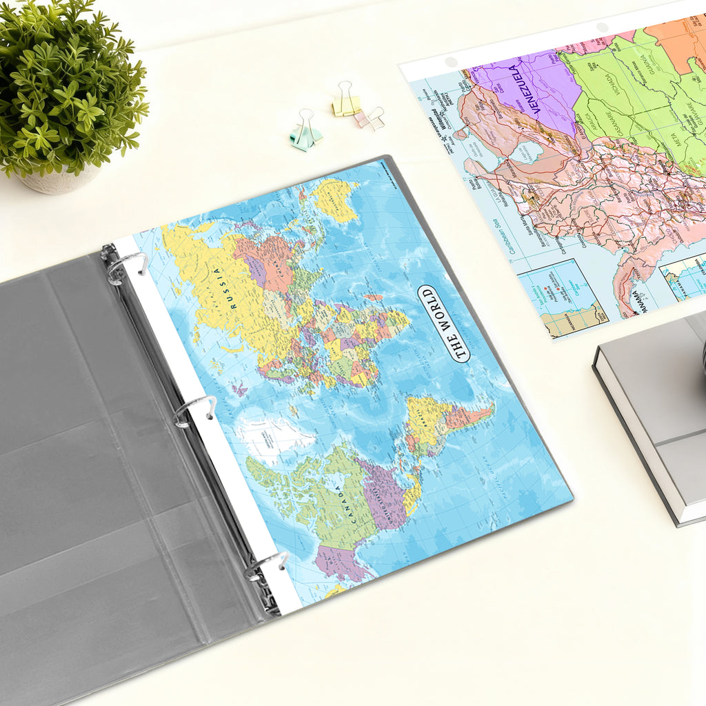 World Map & Africa Map Reference Binder Insert (Double-Sided) | Geography Learning Chart for Kids