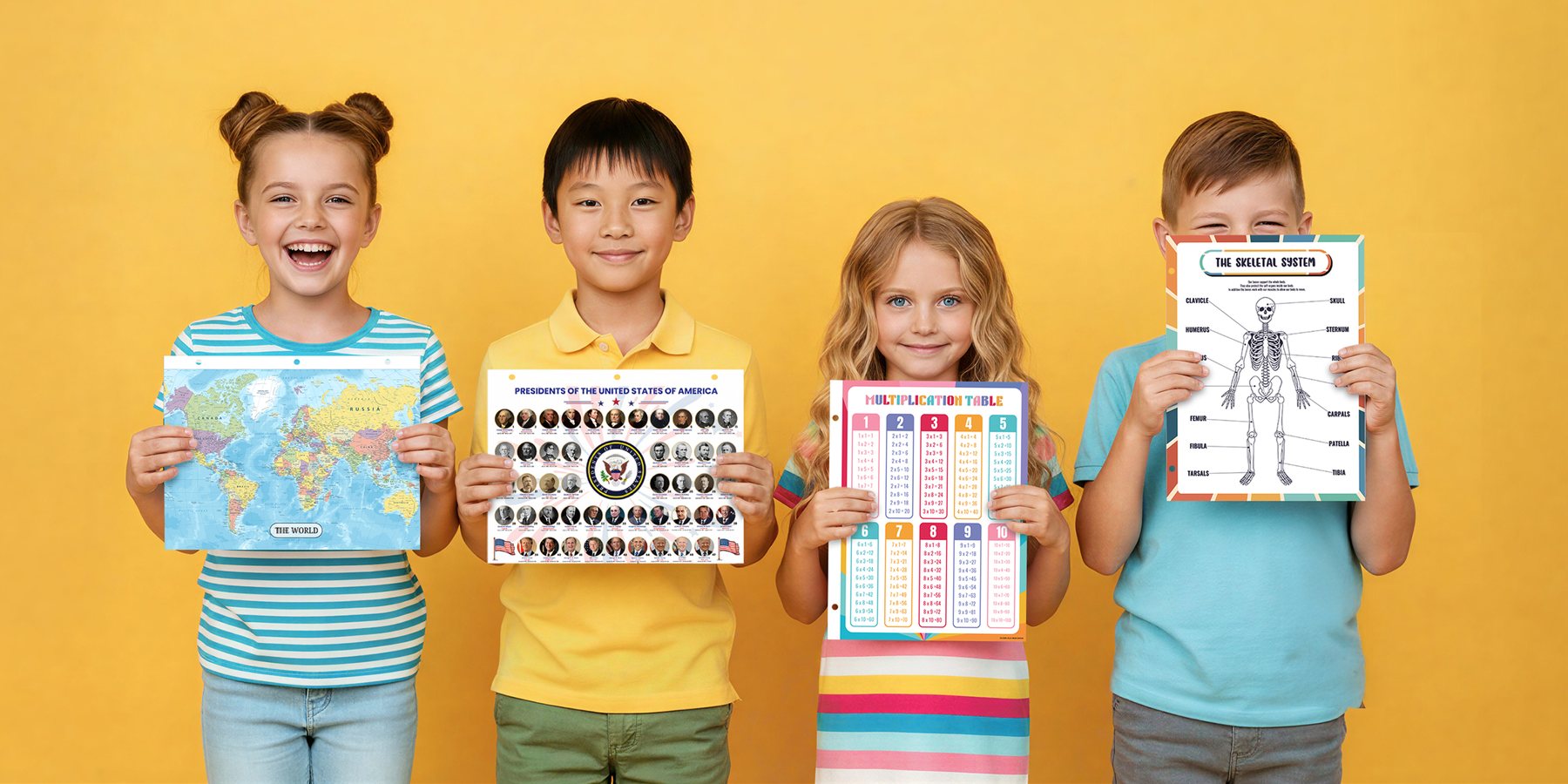 Kids holding Jelly Bean Genius learning charts