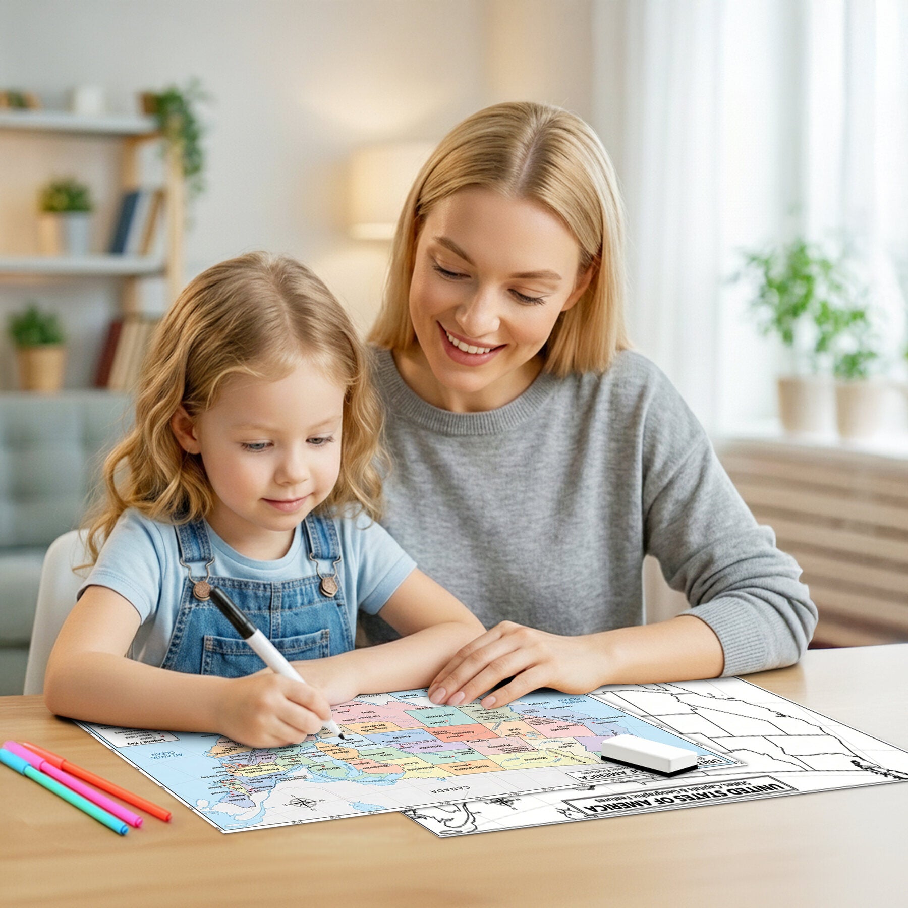 Parent and child using a reusable Jelly Bean Genius study map